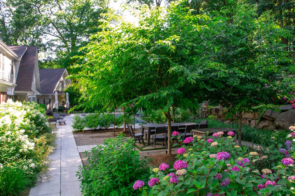 landscape garden and poolside patio design