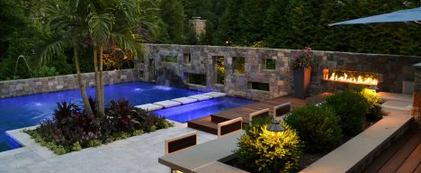 outdoor lighting around pool and bar area